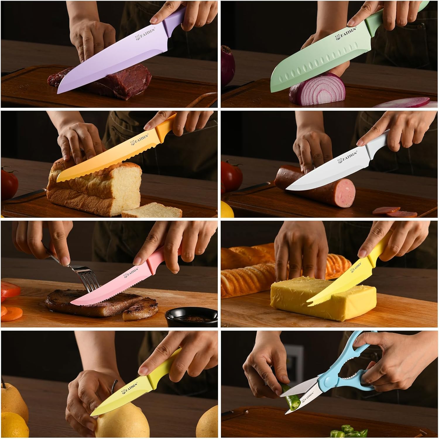30-Piece Colorful Kitchen Knife Set with Cutting Board