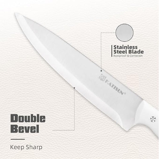 15-Piece White Kitchen Knife Set with Built-In Sharpening Stone