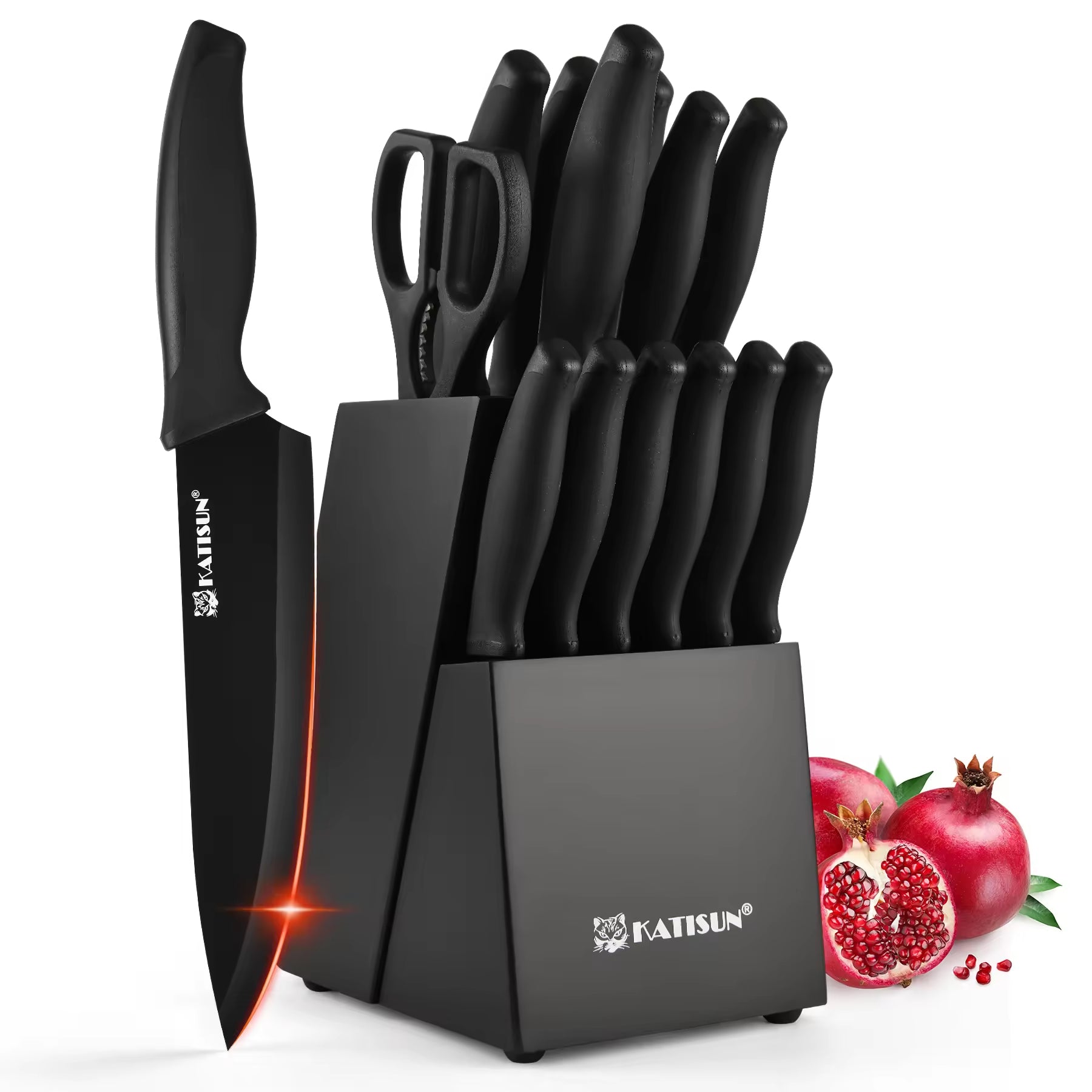 15-Piece Color-Coded Kitchen Knife Set with Built-In Sharpener