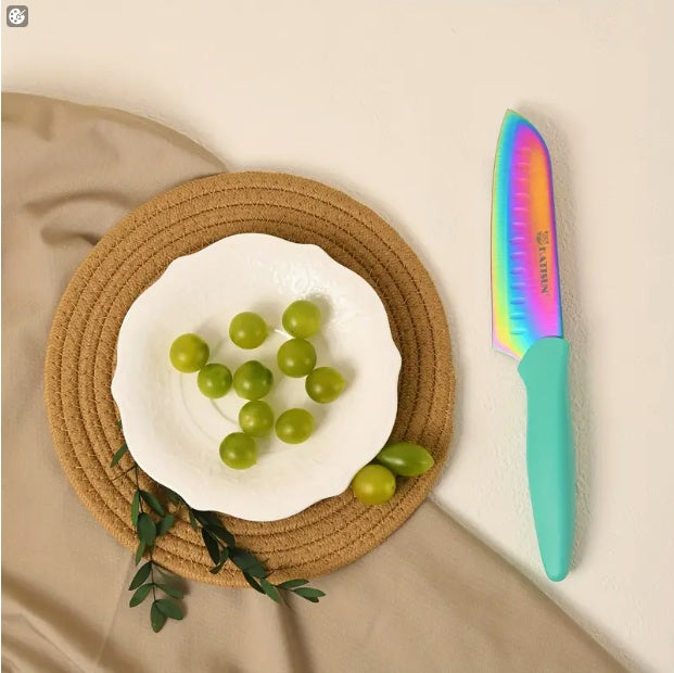 14-Piece Rainbow Kitchen Knife Set with Wooden Stand