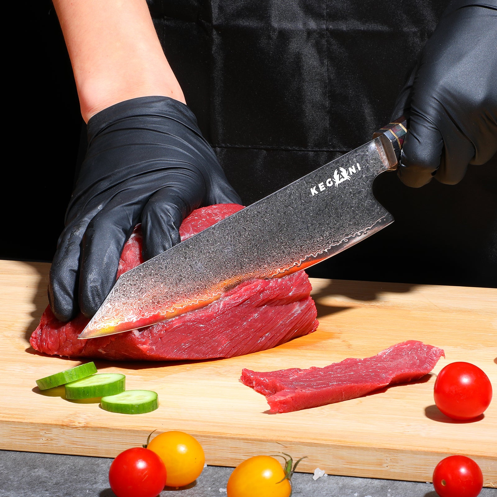 Kegani Kiritsuke Chef Knife — 8.5" VG-10 Damascus, Rosewood Handle