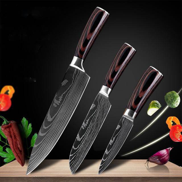 Damascus Pattern Chef Knife — 7Cr17 Steel, Multiple Sizes