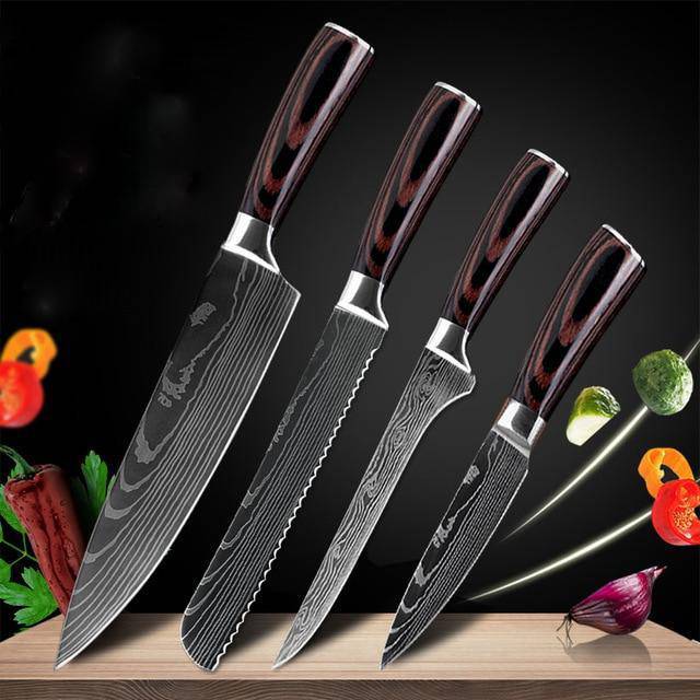 Damascus Pattern Chef Knife — 7Cr17 Steel, Multiple Sizes