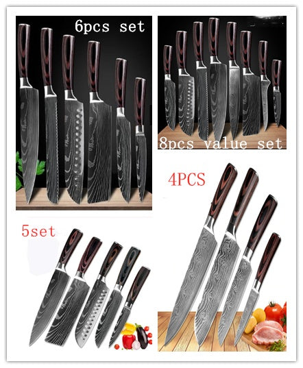 Damascus Pattern Chef Knife — 7Cr17 Steel, Multiple Sizes