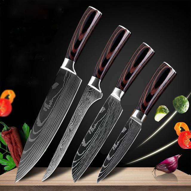Damascus Pattern Chef Knife — 7Cr17 Steel, Multiple Sizes