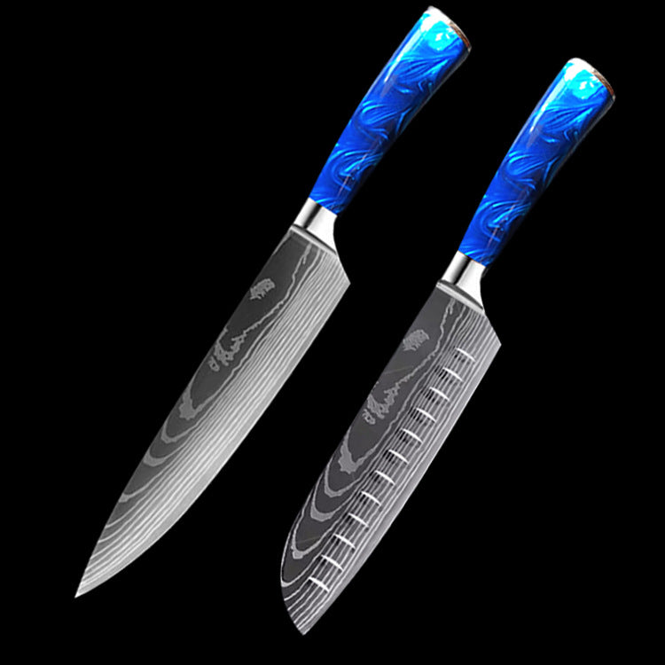 8-Inch Chef Knife with Blue Resin Handle — Set of 10