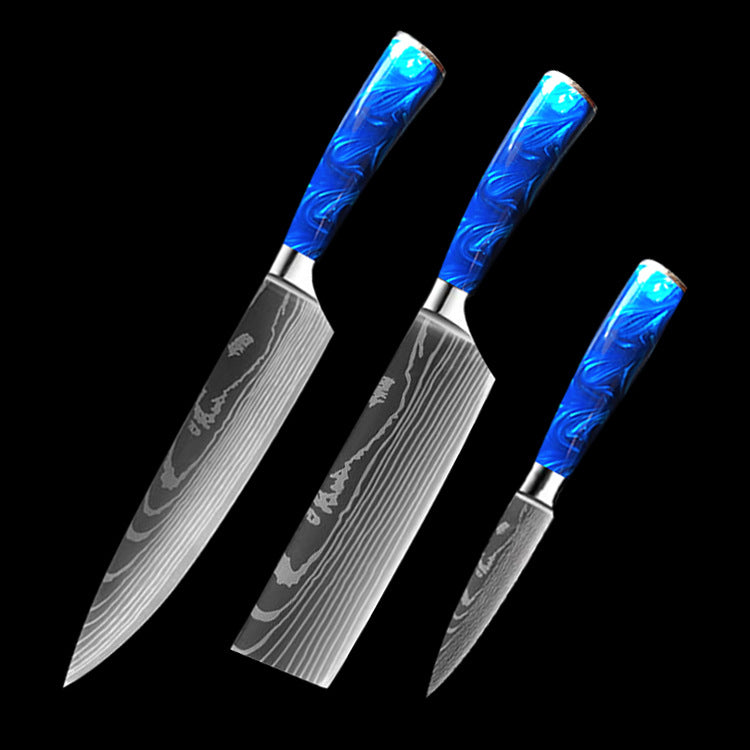 8-Inch Chef Knife with Blue Resin Handle — Set of 10