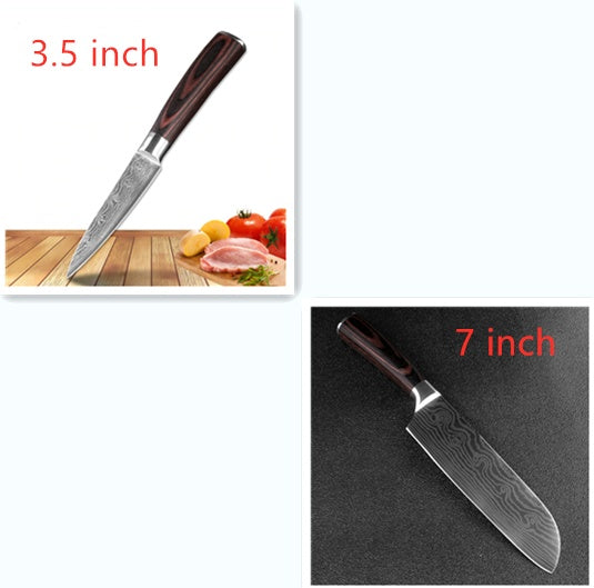 Damascus Pattern Chef Knife — 7Cr17 Steel, Multiple Sizes