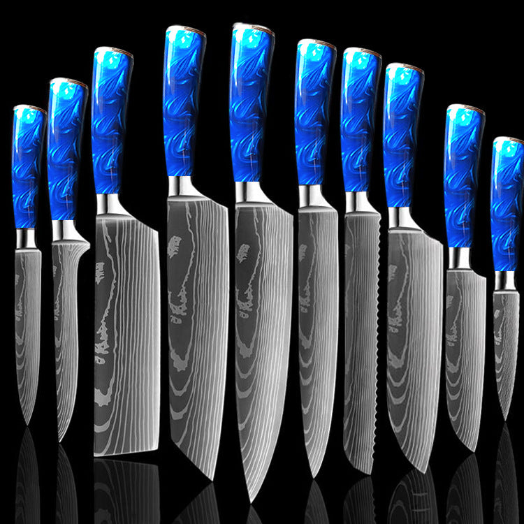 8-Inch Chef Knife with Blue Resin Handle — Set of 10
