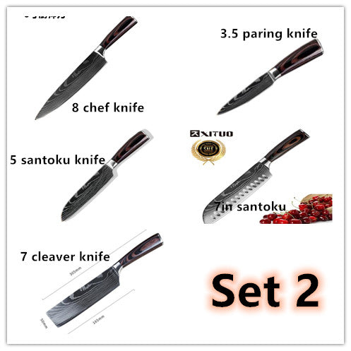 Damascus Pattern Chef Knife — 7Cr17 Steel, Multiple Sizes