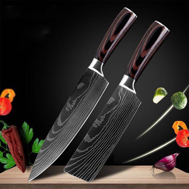 Damascus Pattern Chef Knife — 7Cr17 Steel, Multiple Sizes