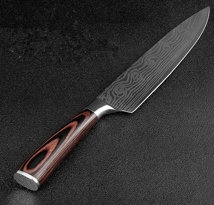 Damascus Pattern Chef Knife — 7Cr17 Steel, Multiple Sizes