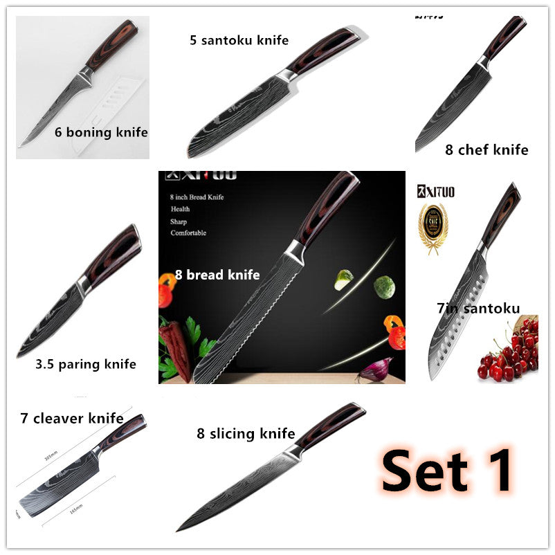 Damascus Pattern Chef Knife — 7Cr17 Steel, Multiple Sizes