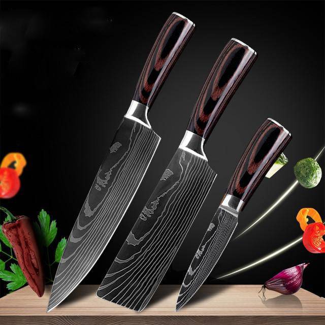 Damascus Pattern Chef Knife — 7Cr17 Steel, Multiple Sizes