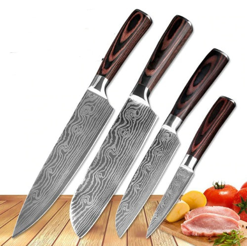 Damascus Pattern Chef Knife — 7Cr17 Steel, Multiple Sizes