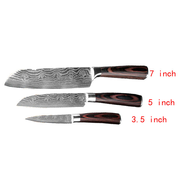 Damascus Pattern Chef Knife — 7Cr17 Steel, Multiple Sizes