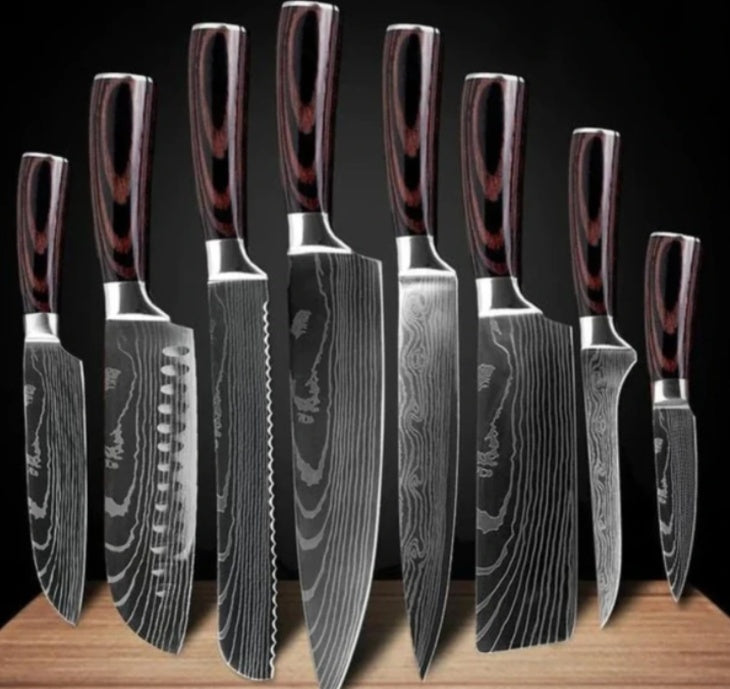 Damascus Pattern Chef Knife — 7Cr17 Steel, Multiple Sizes