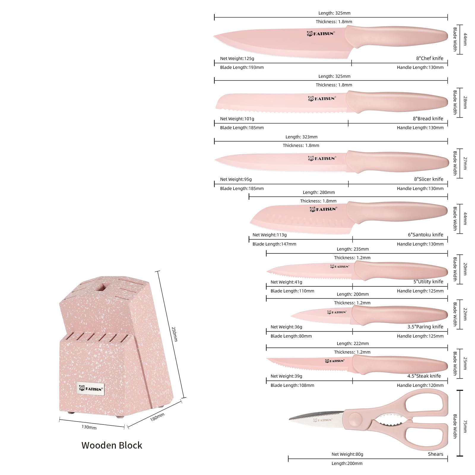 14-Piece Pink Kitchen Knife Set with Block