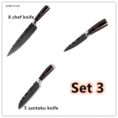 Damascus Pattern Chef Knife — 7Cr17 Steel, Multiple Sizes