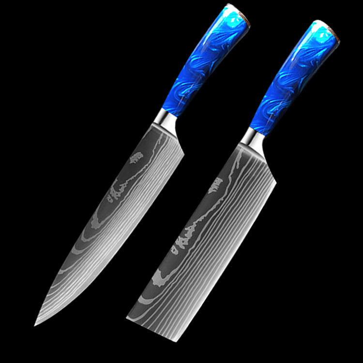 8-Inch Chef Knife with Blue Resin Handle — Set of 10