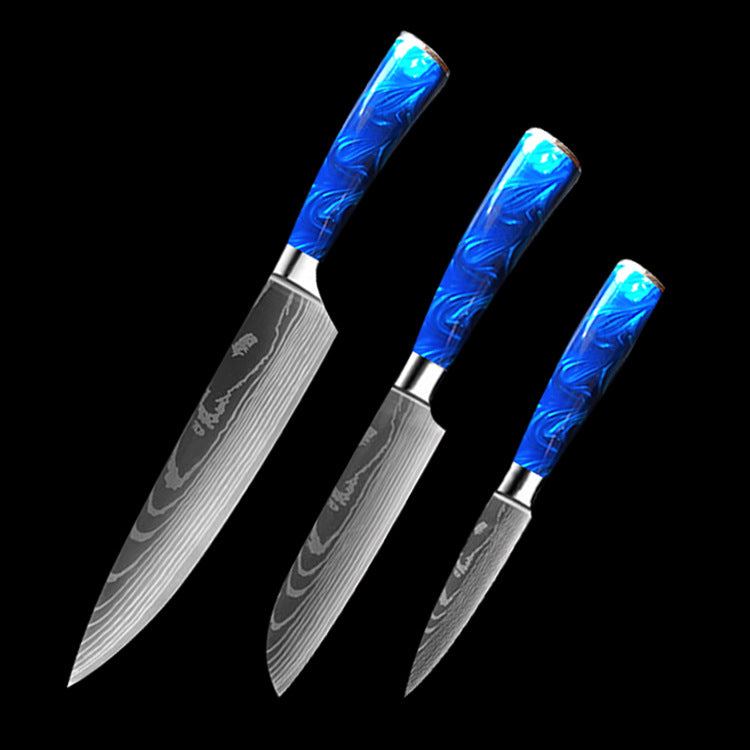 8-Inch Chef Knife with Blue Resin Handle — Set of 10