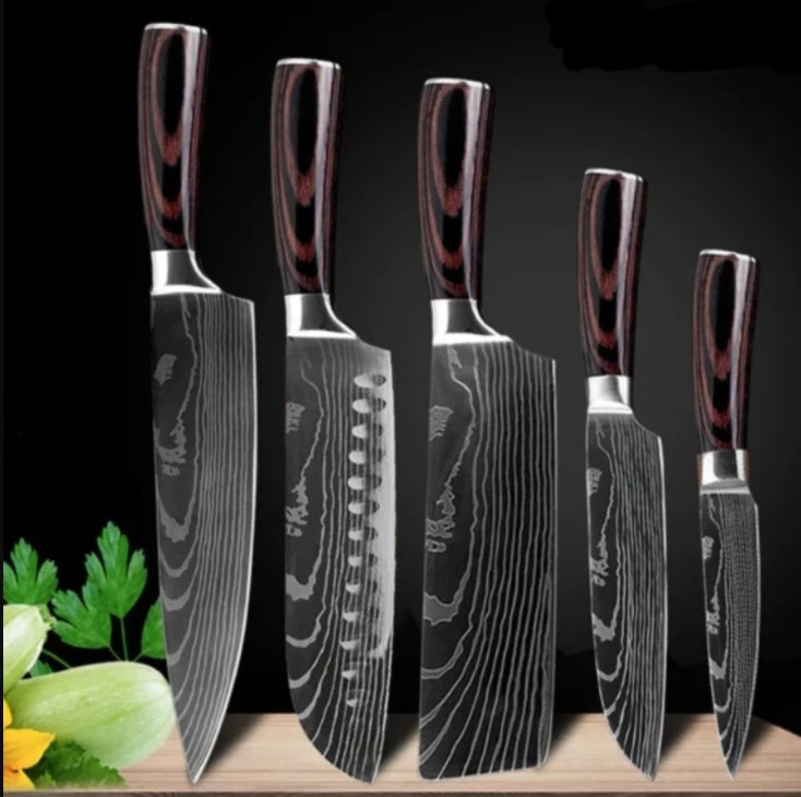 Damascus Pattern Chef Knife — 7Cr17 Steel, Multiple Sizes