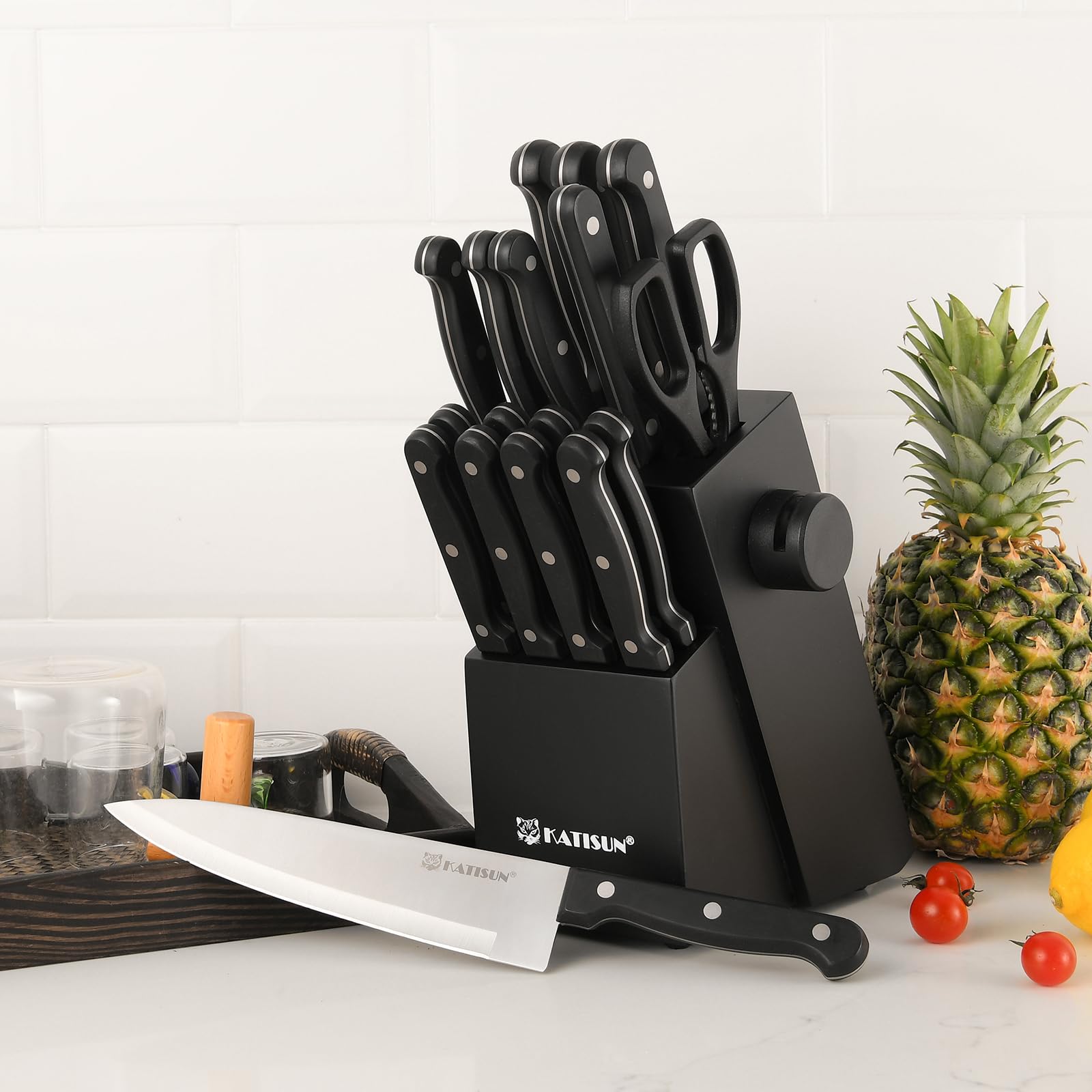 19-Piece German Steel Knife Set with Built-In Sharpener