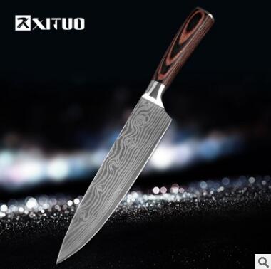 Damascus Pattern Chef Knife — 7Cr17 Steel, Multiple Sizes