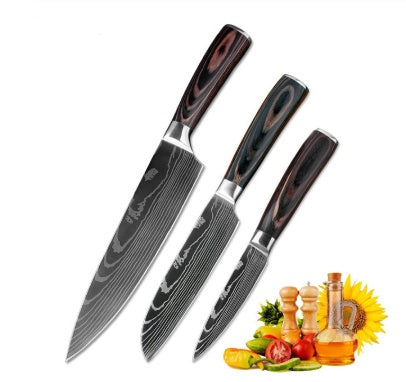 Damascus Pattern Chef Knife — 7Cr17 Steel, Multiple Sizes