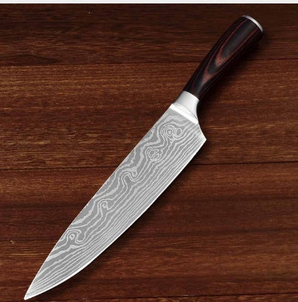 Slicing Knife — Damascus Pattern, 8" 7Cr17 Steel