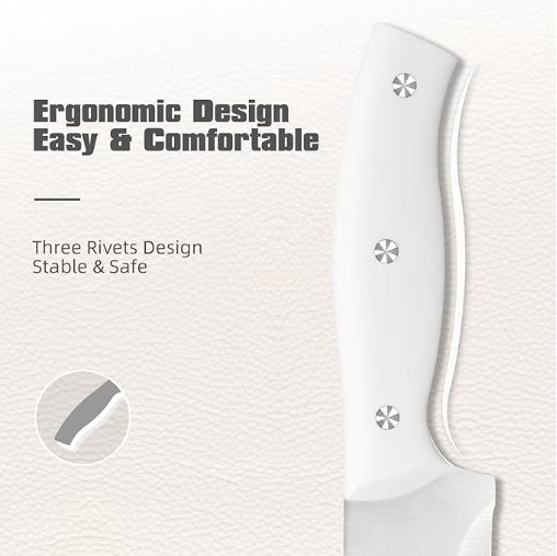 15-Piece White Kitchen Knife Set with Built-In Sharpening Stone