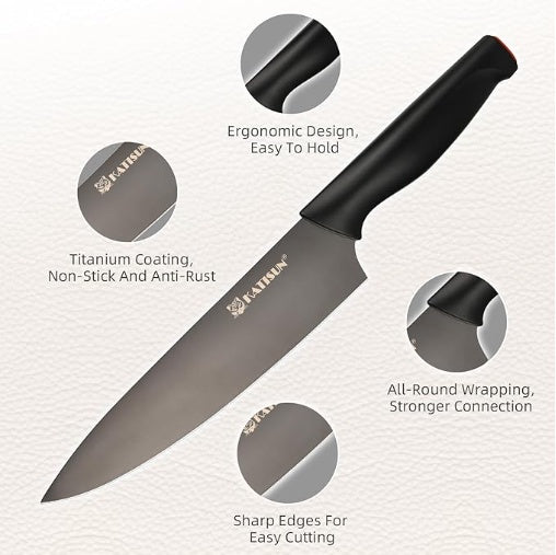 15-Piece German Steel Knife Set with Block & Built-In Sharpener
