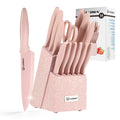 14-Piece Pink Kitchen Knife Set with Block