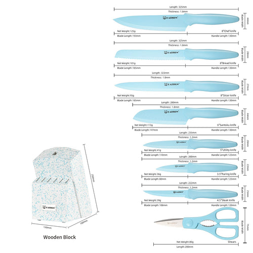 14-Piece Blue Kitchen Knife Set with Block