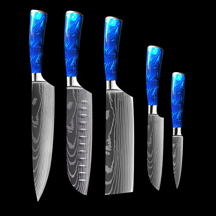 8-Inch Chef Knife with Blue Resin Handle — Set of 10