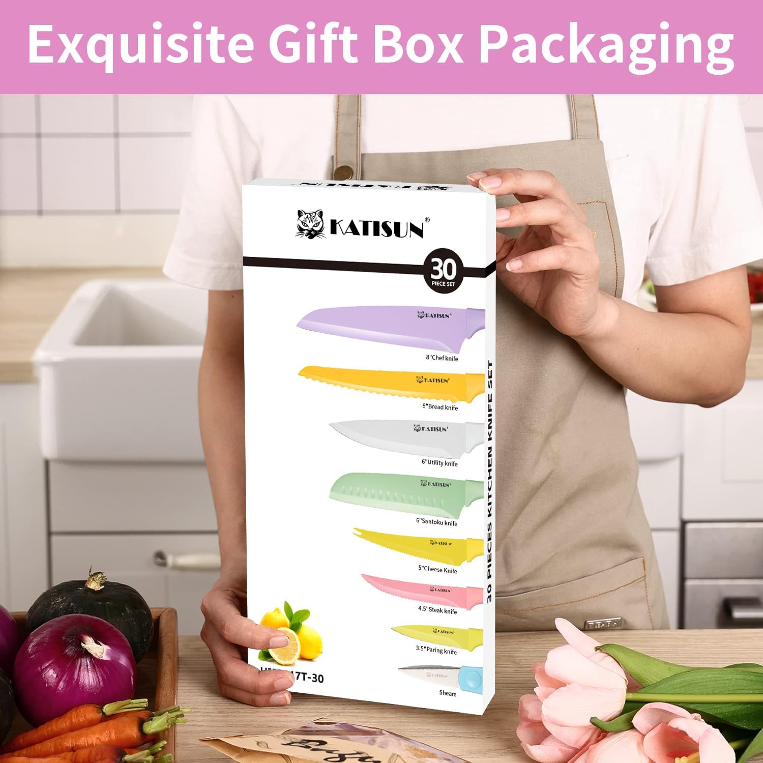 30-Piece Colorful Kitchen Knife Set with Cutting Board