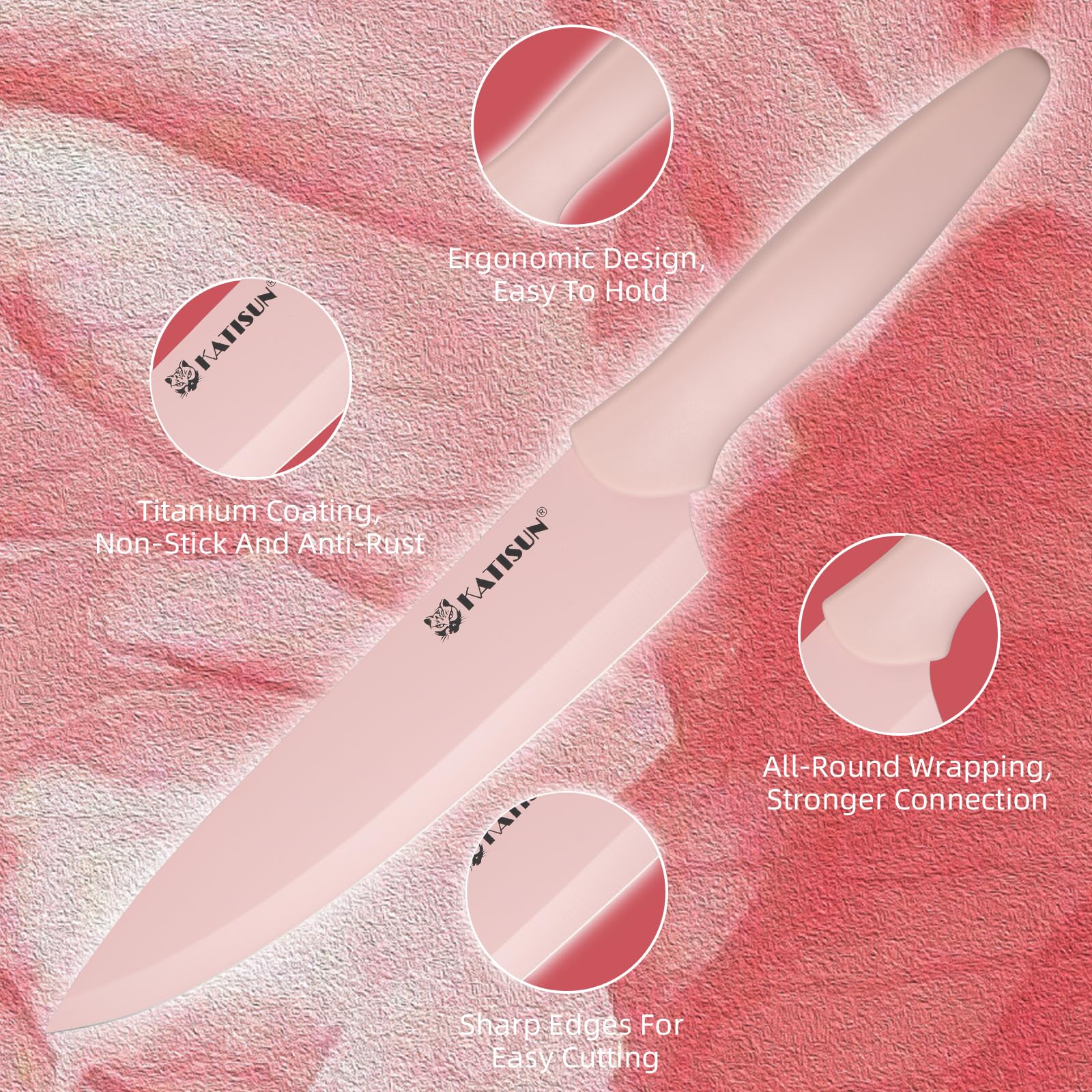 13-Piece Pink Kitchen Knife Set with Blade Guards