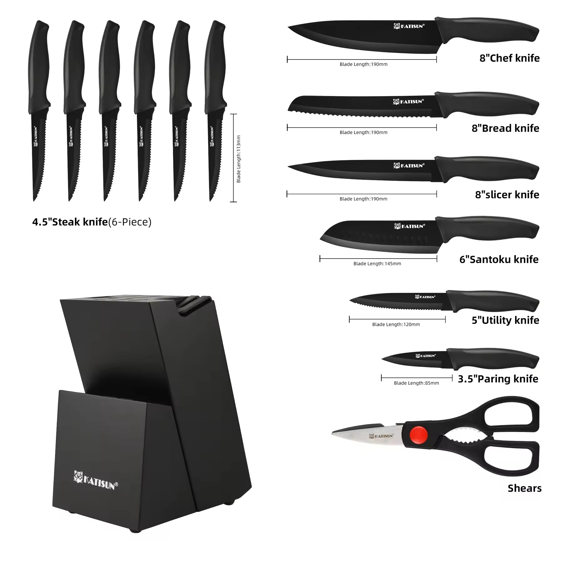 15-Piece Color-Coded Kitchen Knife Set with Built-In Sharpener