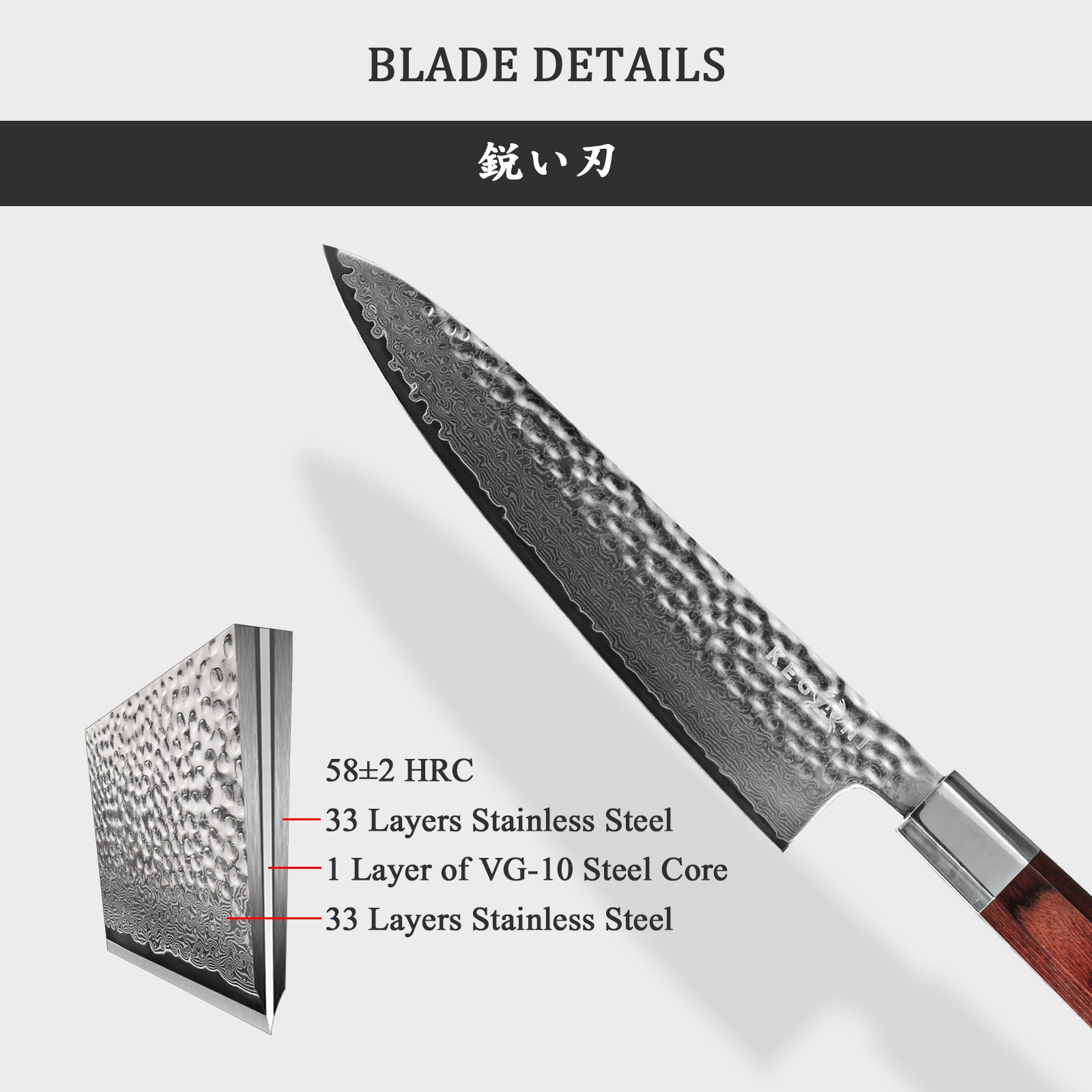 Kegani Damascus Chef Knife — 67-Layer VG-10 Japanese Steel