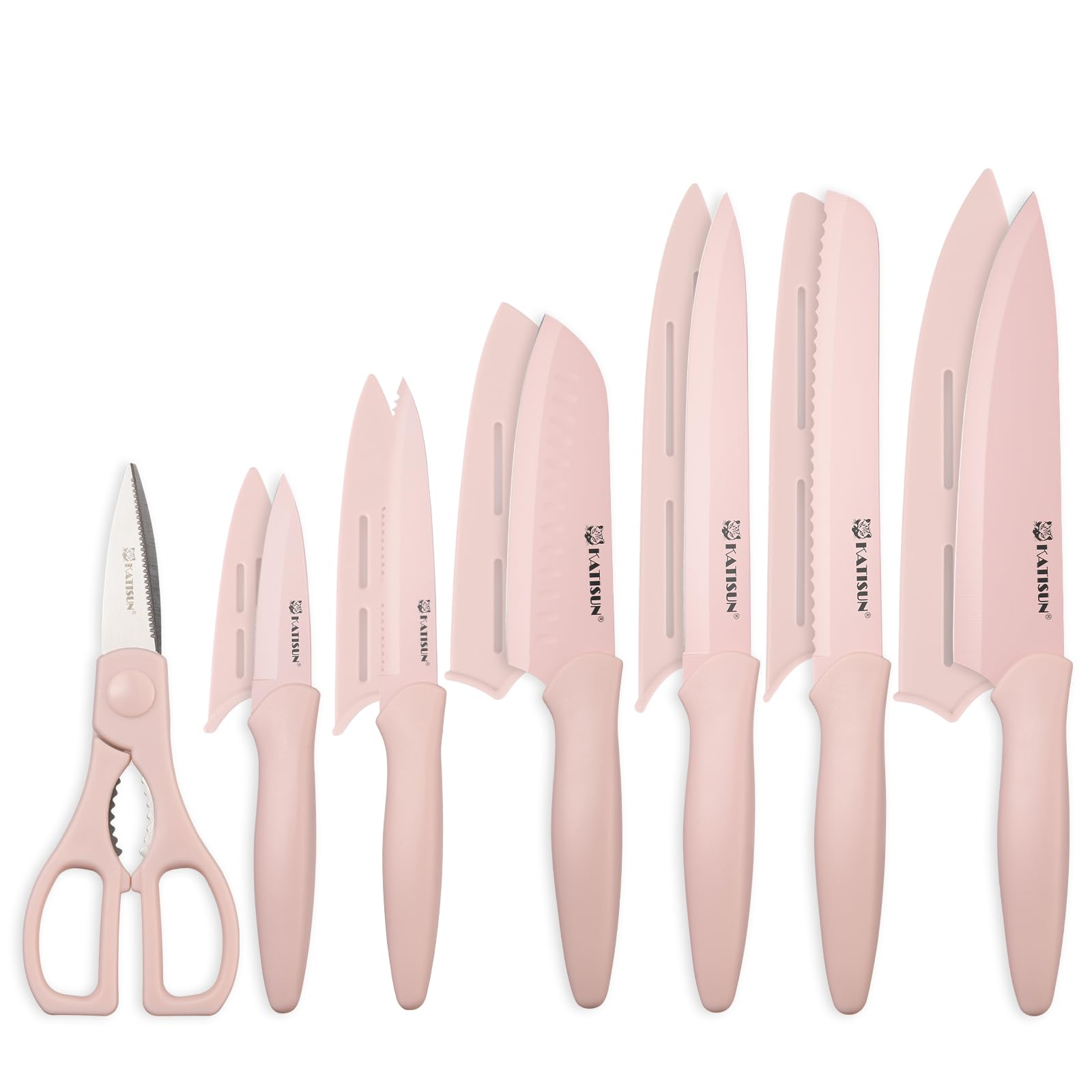 13-Piece Pink Kitchen Knife Set with Blade Guards