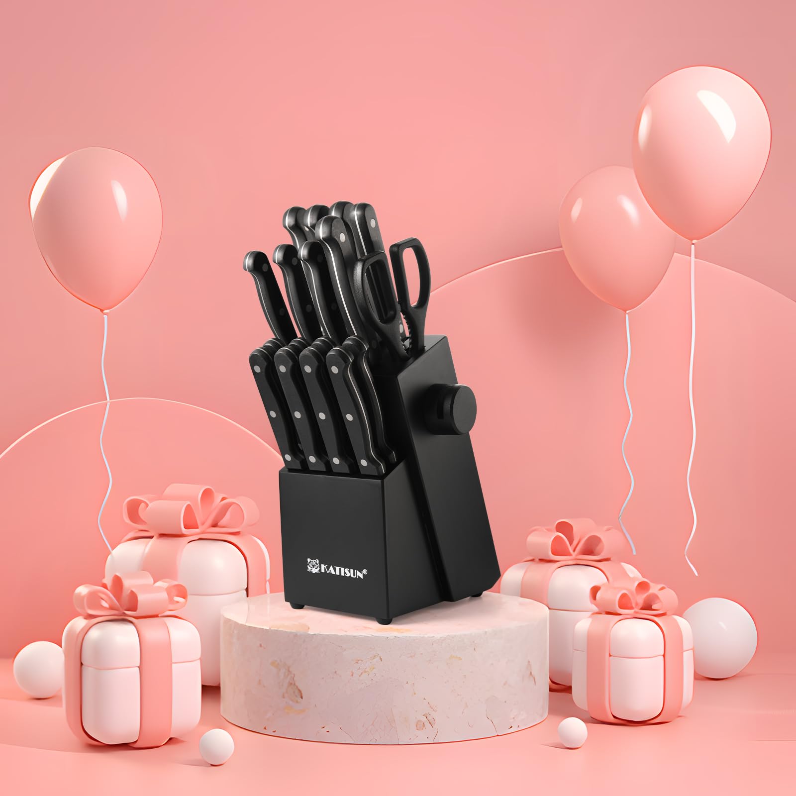 19-Piece German Steel Knife Set with Built-In Sharpener